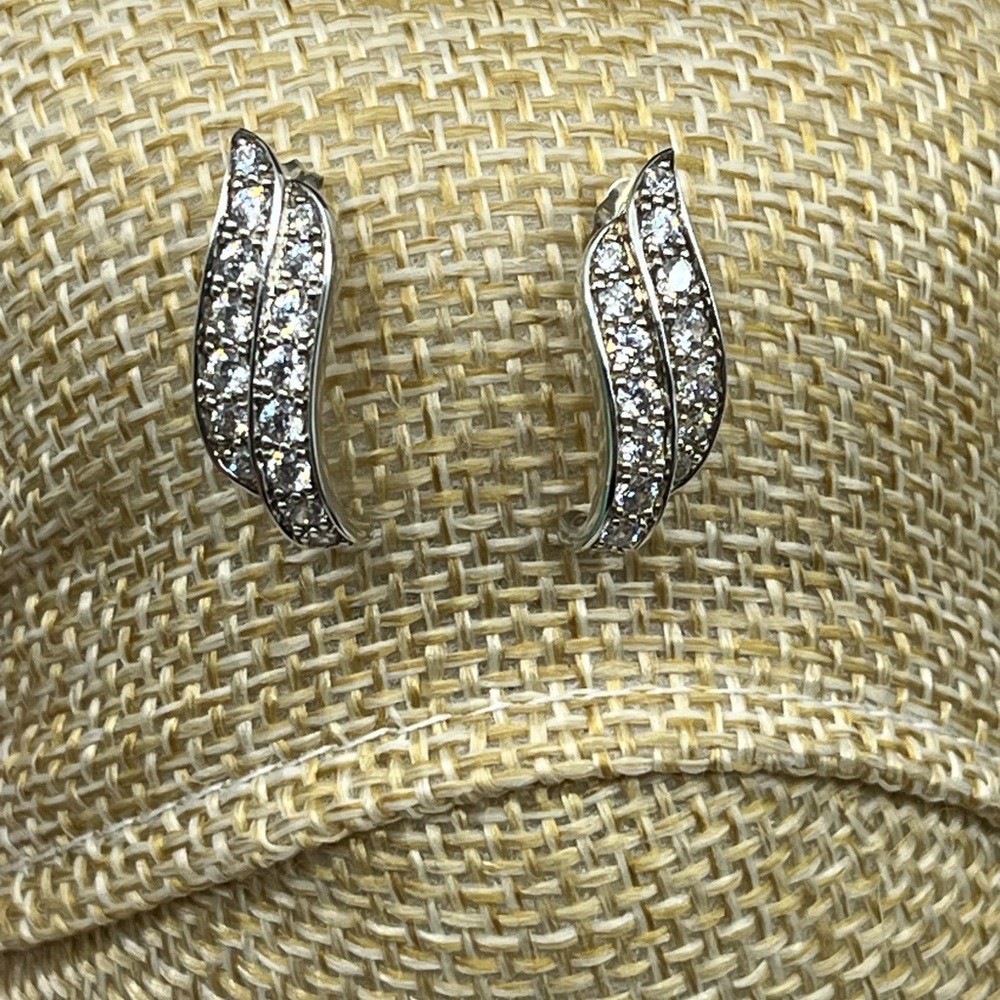 Vintage Diamonique Sterling Silver Wave Stud Earrings - Picture 13 of 17